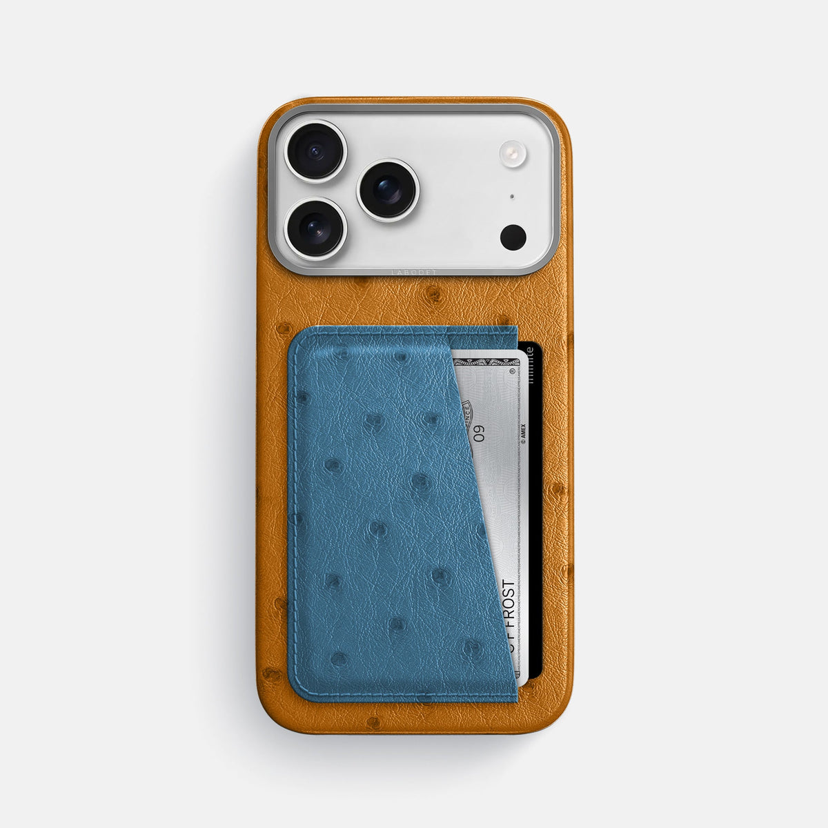 Double Card Case Coloré For iPhone 18 Pro Max In Ostrich -1 | Chestnut-Steel