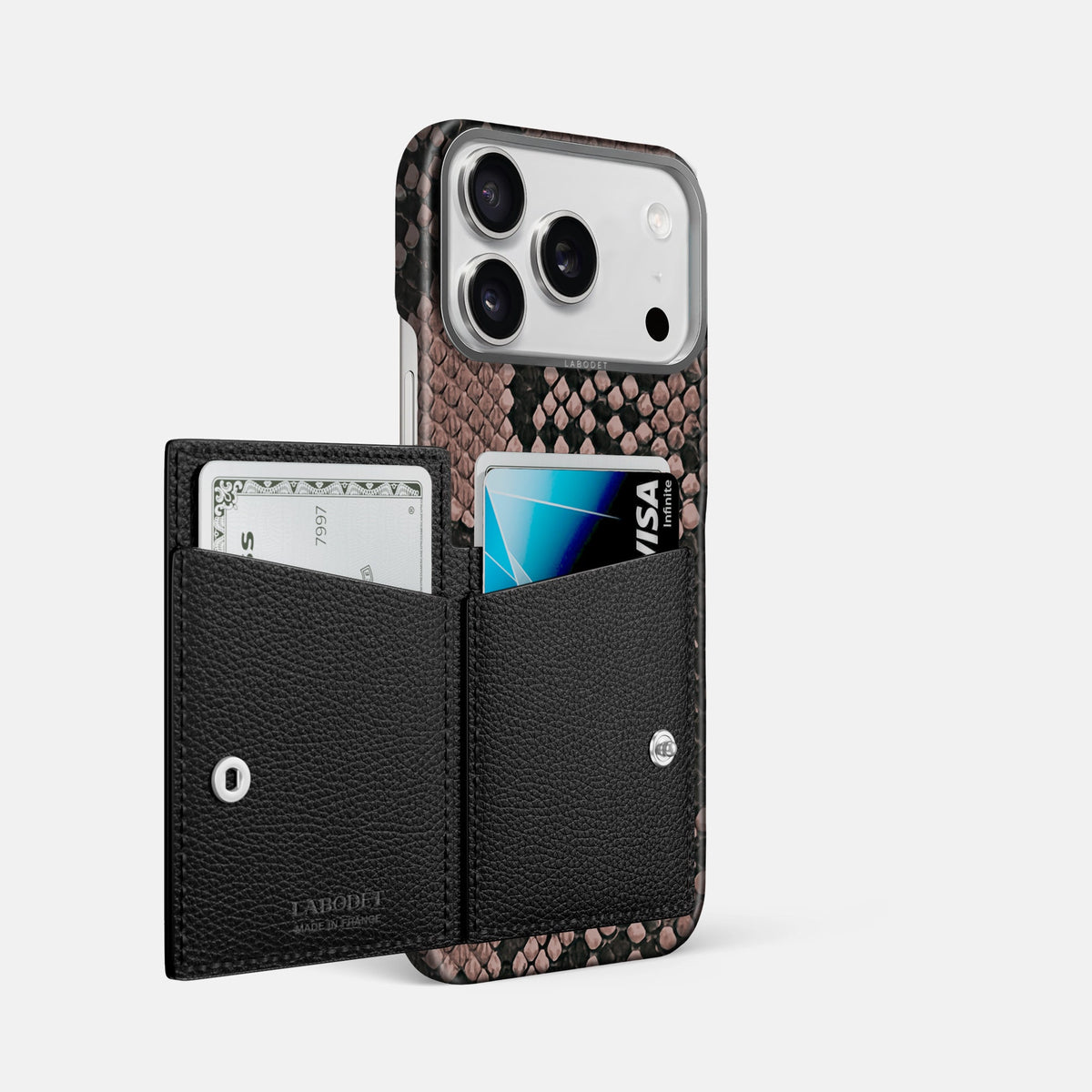 Bi-Fold Case For iPhone 18 Pro Max In Deluxe Python -2 | Mahogany-Brown-Steel