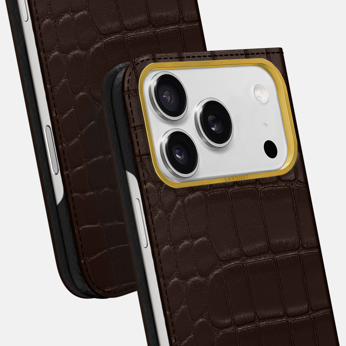 Folio Case For iPhone 17 Pro Max In Alligator -5 | Dark-Brown-Gold