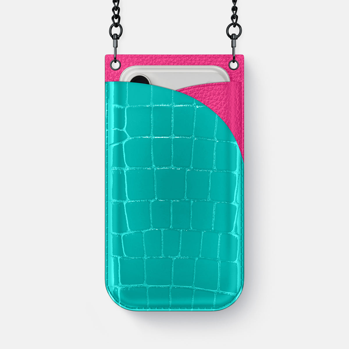 Crossbody Bag For iPhone 17 Air In Shiny Alligator -1 | Mint-Black