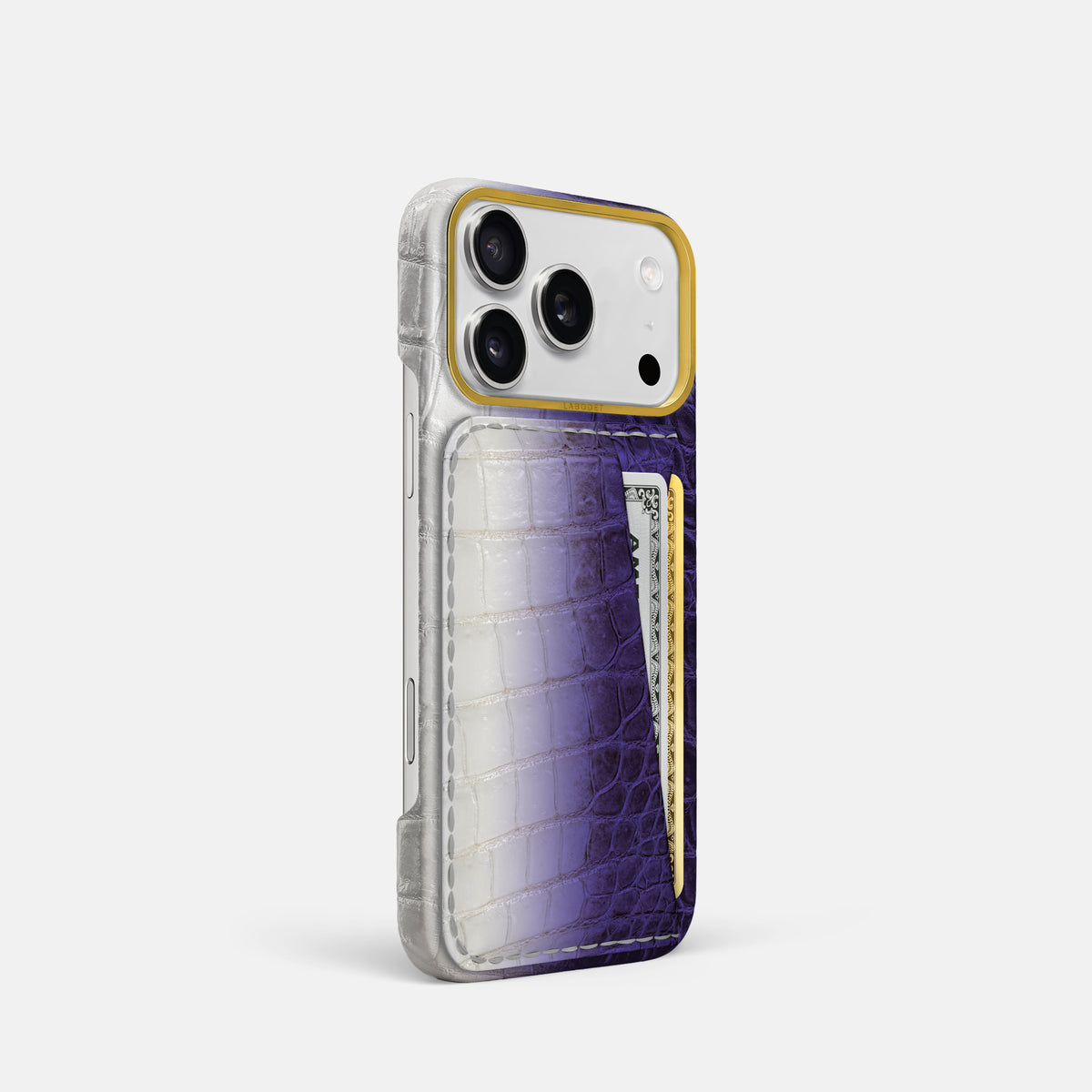 Double Card Case For iPhone 17 Pro In Himalayan Crocodile -2 | Purple-Gold