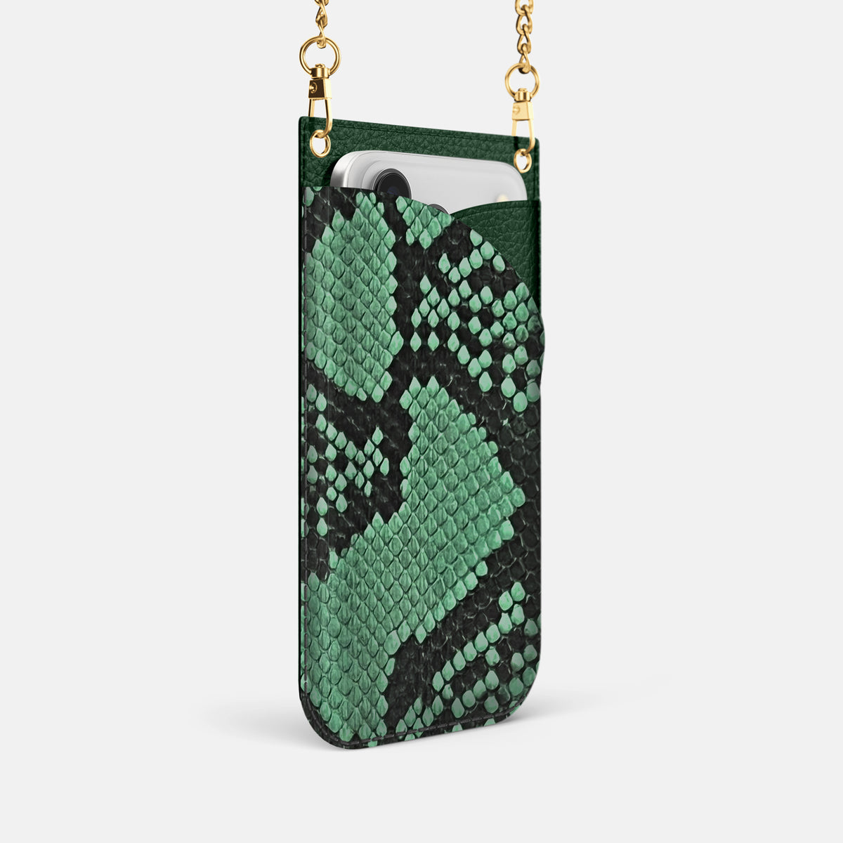 Crossbody Bag For iPhone 17 Pro In Deluxe Python -2 | Forest-Green-Gold