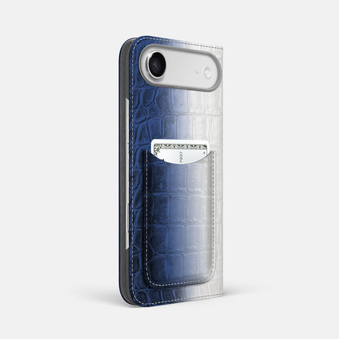 Folio Case with Card For iPhone 17 Air In Himalayan Crocodile -1 | Navy-Blue-Steel