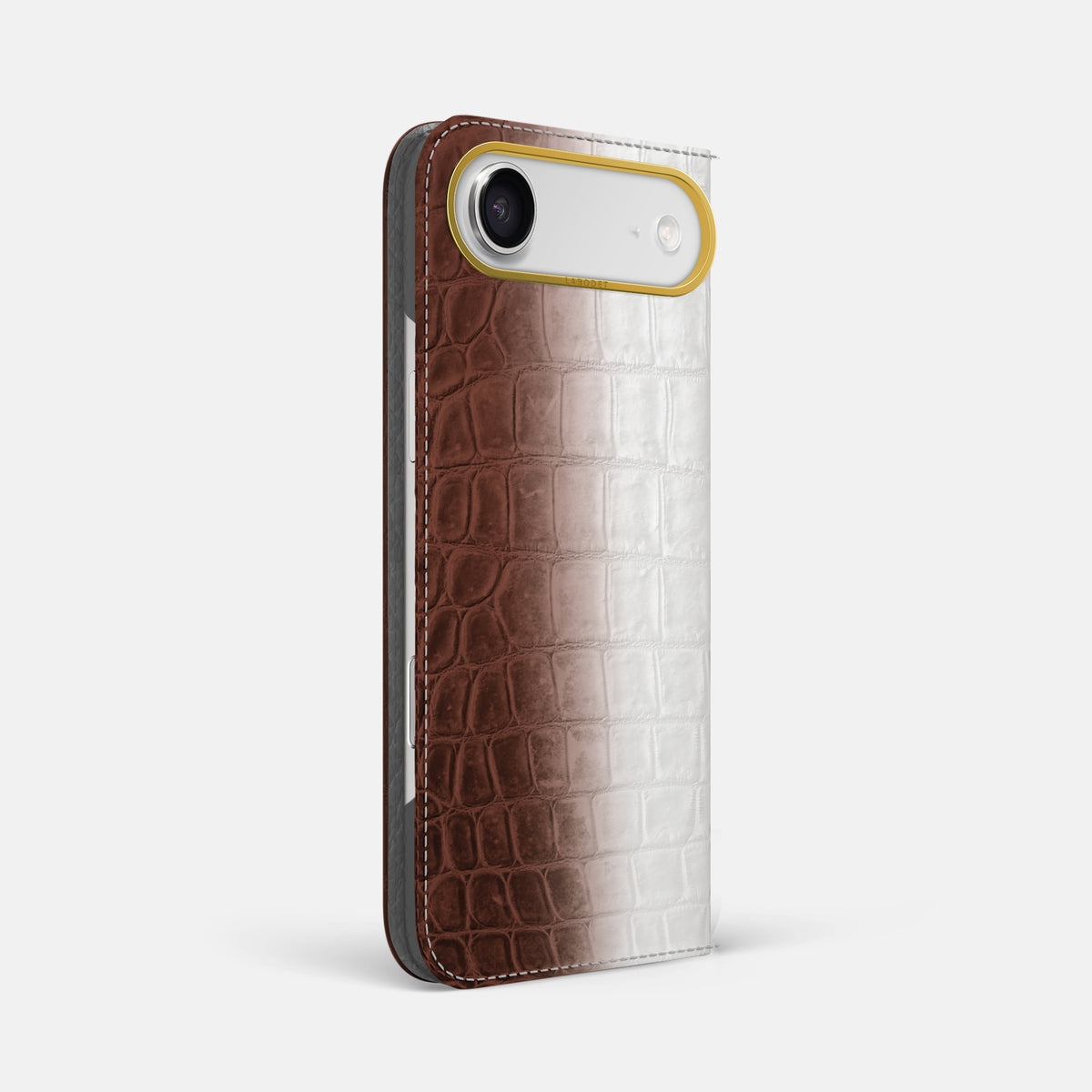 Folio Case For iPhone 17 Air In Himalayan Crocodile -1 | Dark-Brown-Gold