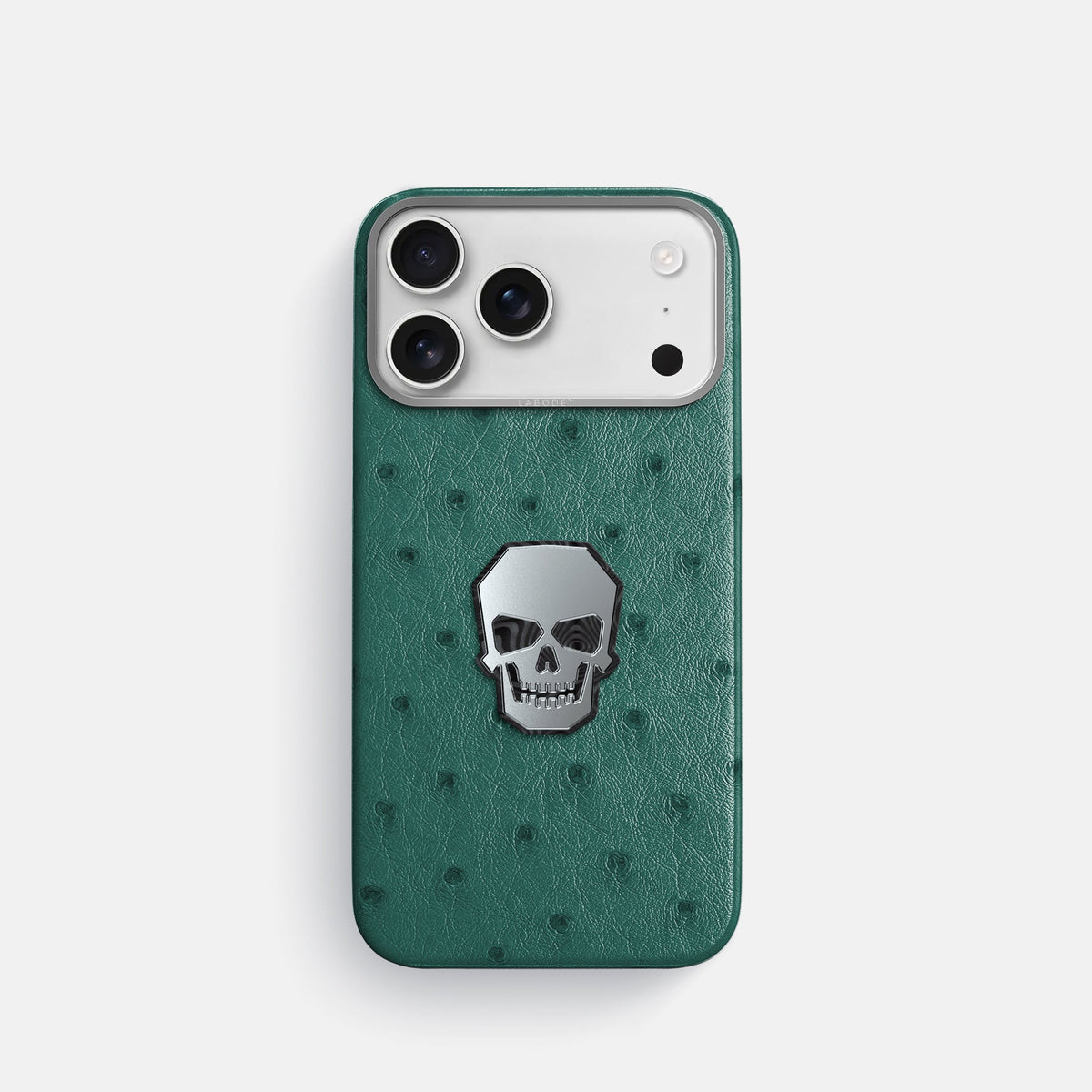 Classic Case With Titanium Skull For iPhone 18 Pro In Ostrich -1 | Forest-Green-Steel