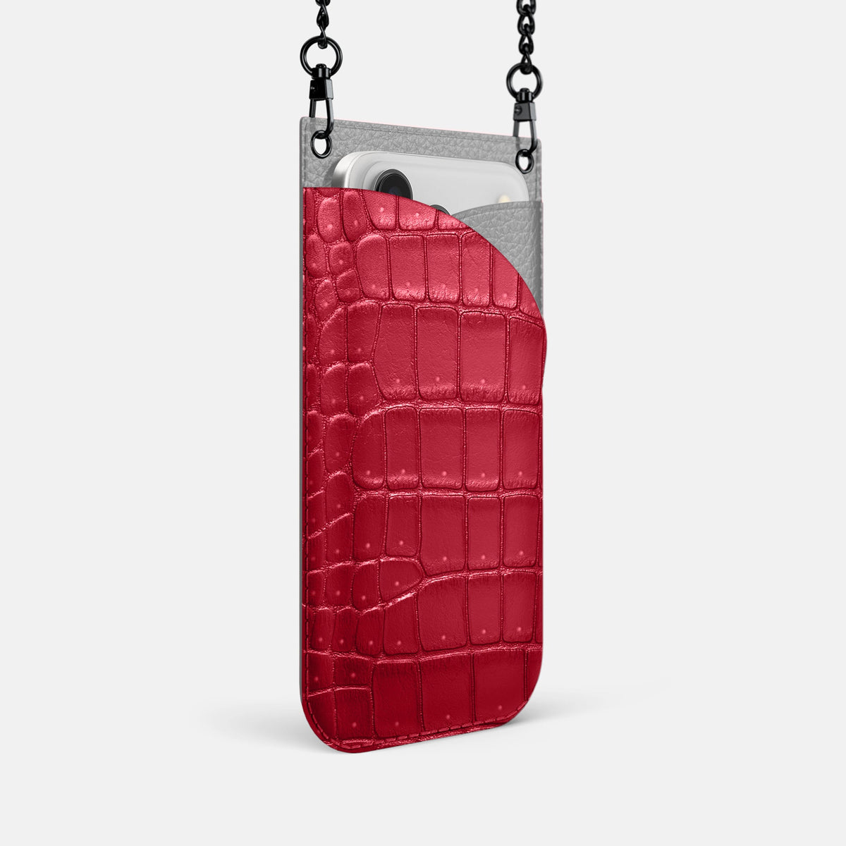 Crossbody Bag For iPhone 18 Pro In Porosus Crocodile -2 | Burgundy-Black