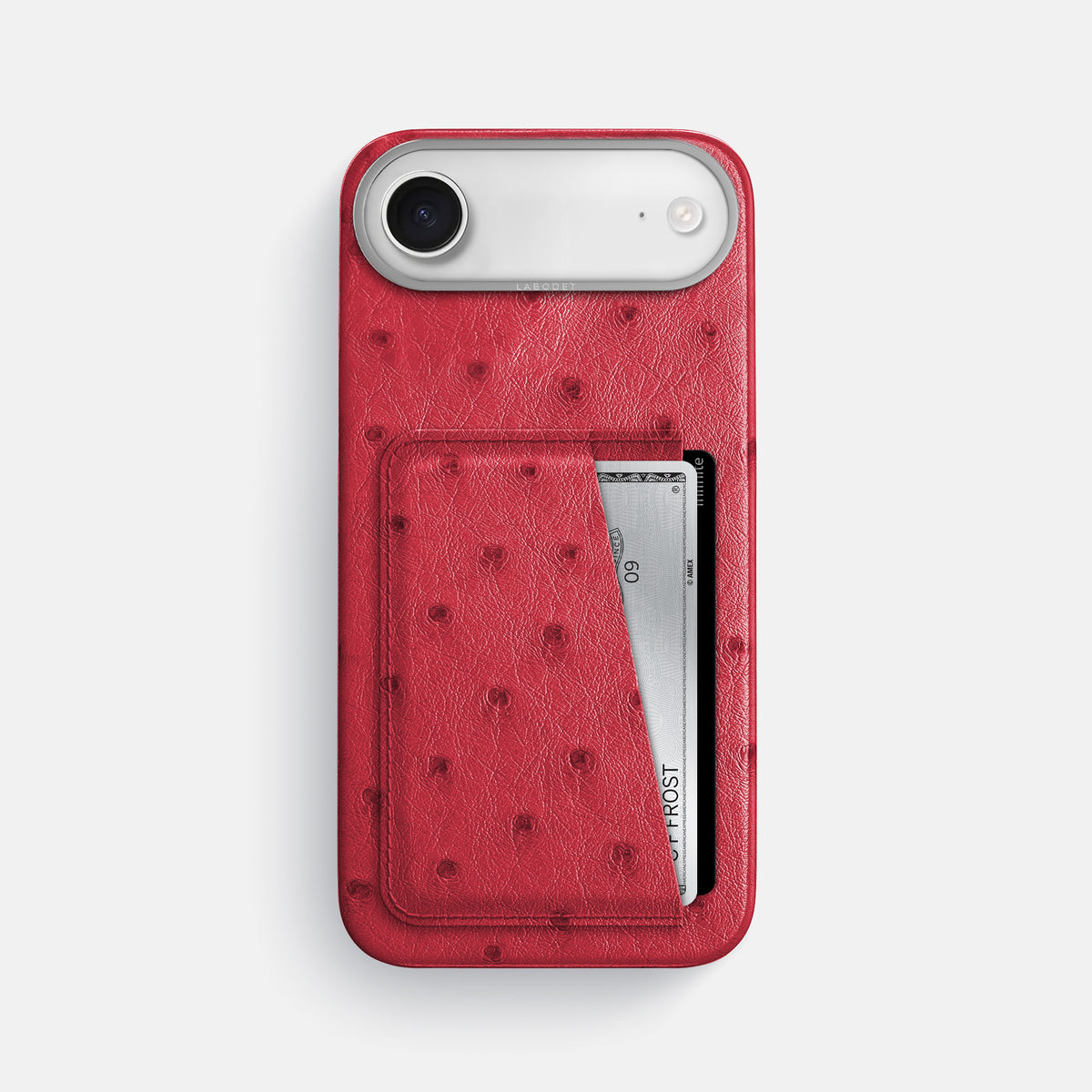 Double Card Case For iPhone 17 Air In Ostrich -1 | Red-Steel