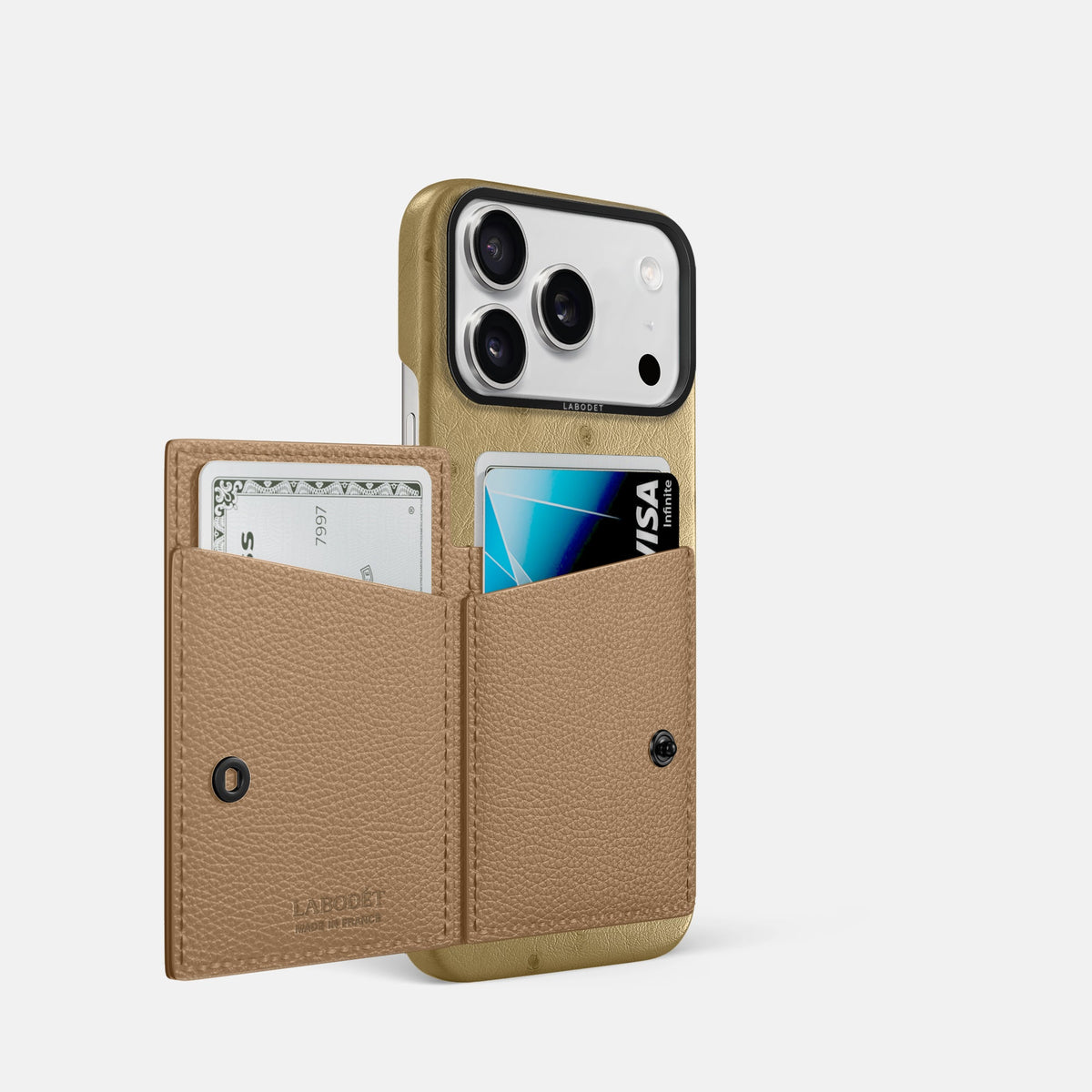 Bi-Fold Case For iPhone 18 Pro In Ostrich -2 | Desert-Sand-Black