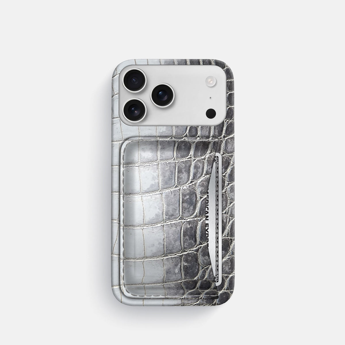 Slim Card Case For iPhone 18 Pro In Himalayan Crocodile -1 | Silver