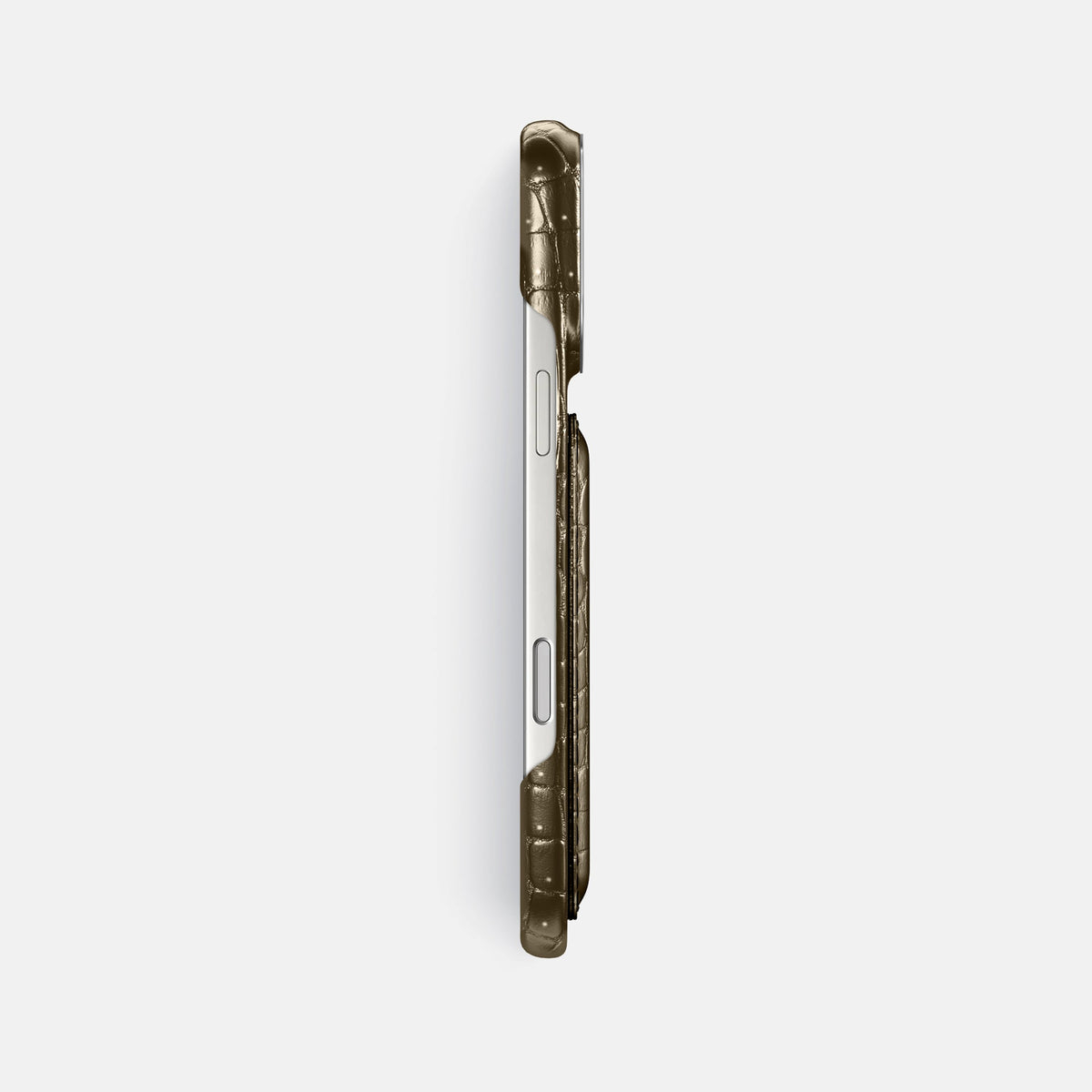 Double Card Case For iPhone 18 Pro Max In Porosus Crocodile -3 | Bronze-Steel