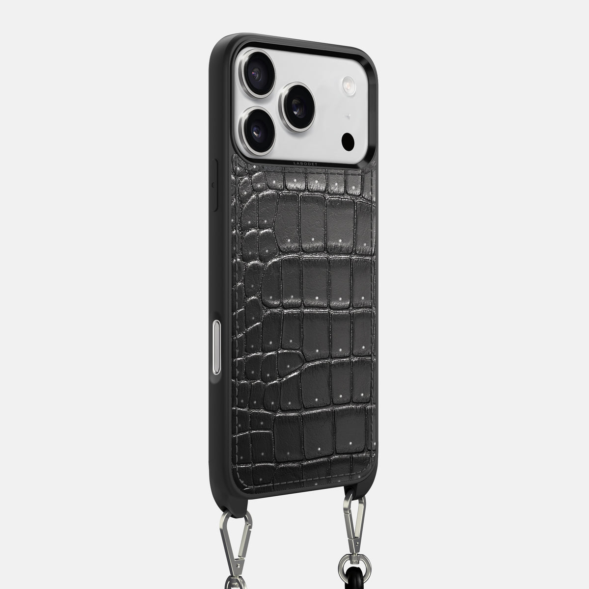 Crossbody Sport Case For iPhone 17 Pro Max In Porosus Crocodile -2 | Shiny-Black