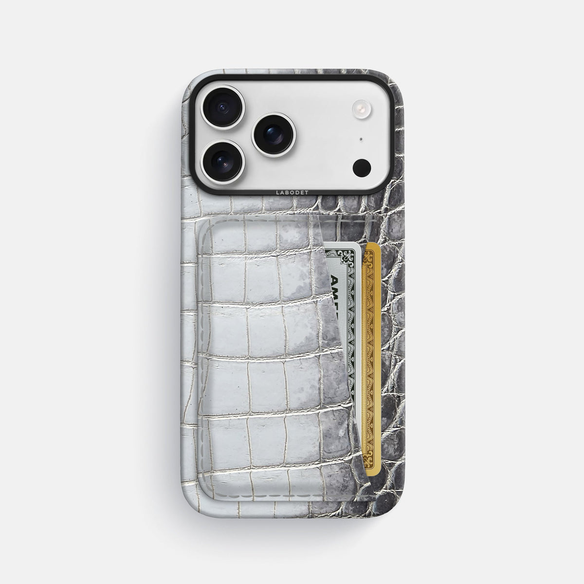 Double Card Case For iPhone 18 Pro Max In Himalayan Crocodile -1 | Silver-Black