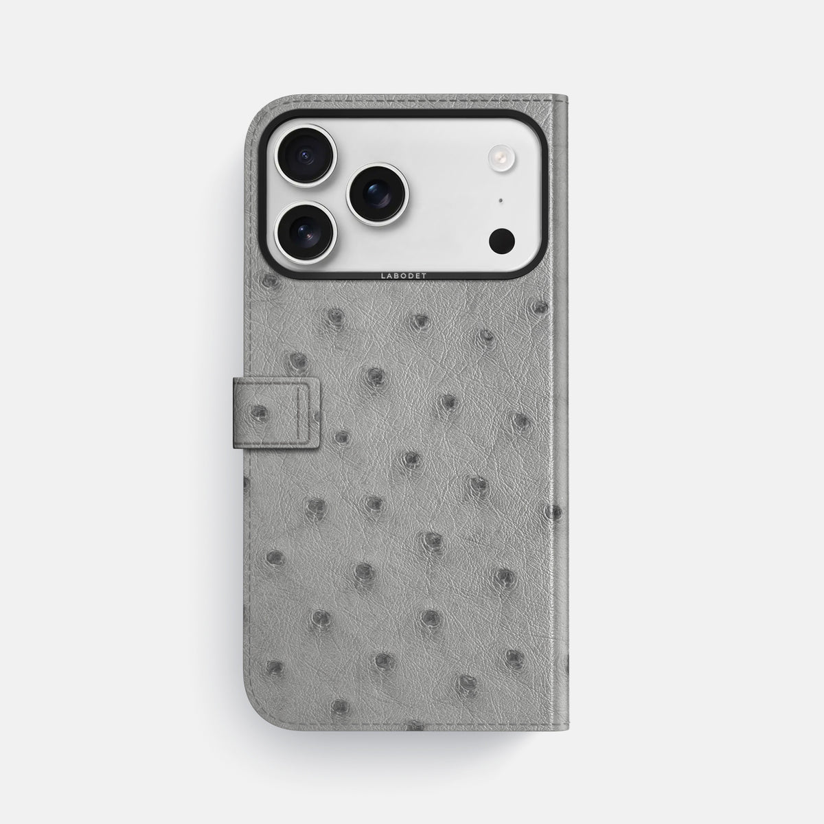 Folio Case with Clasp For iPhone 17 Pro Max In Ostrich -3 | Silver-Black
