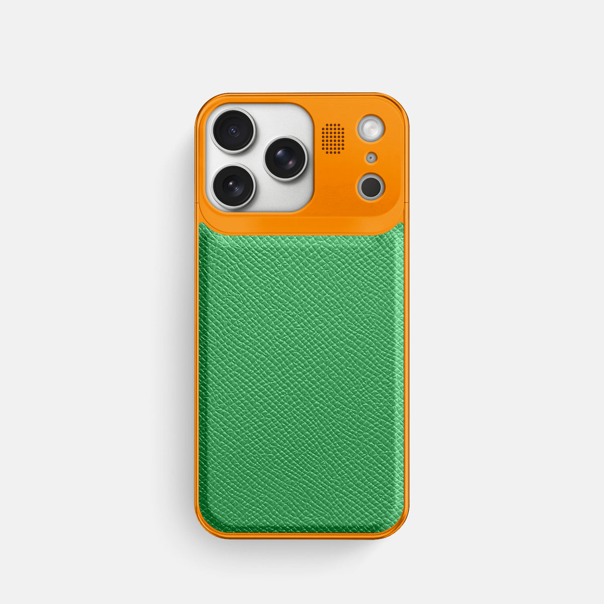 Metal Case For iPhone 17 Pro In Epsom-Style Calf -1 | Grass-Green-Orange