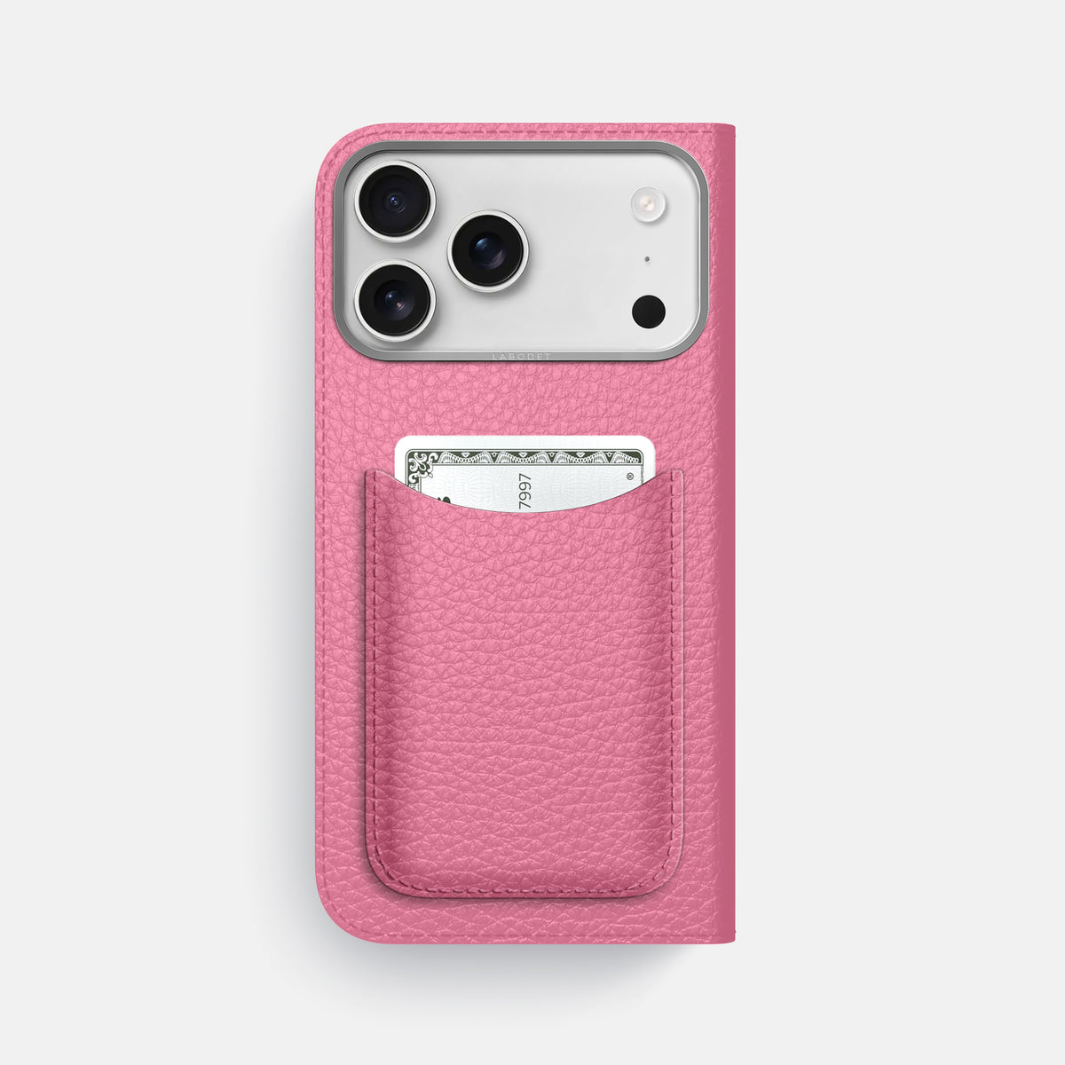 Folio Case with Card For iPhone 17 Pro Max In Calf -3 | Pink-Steel