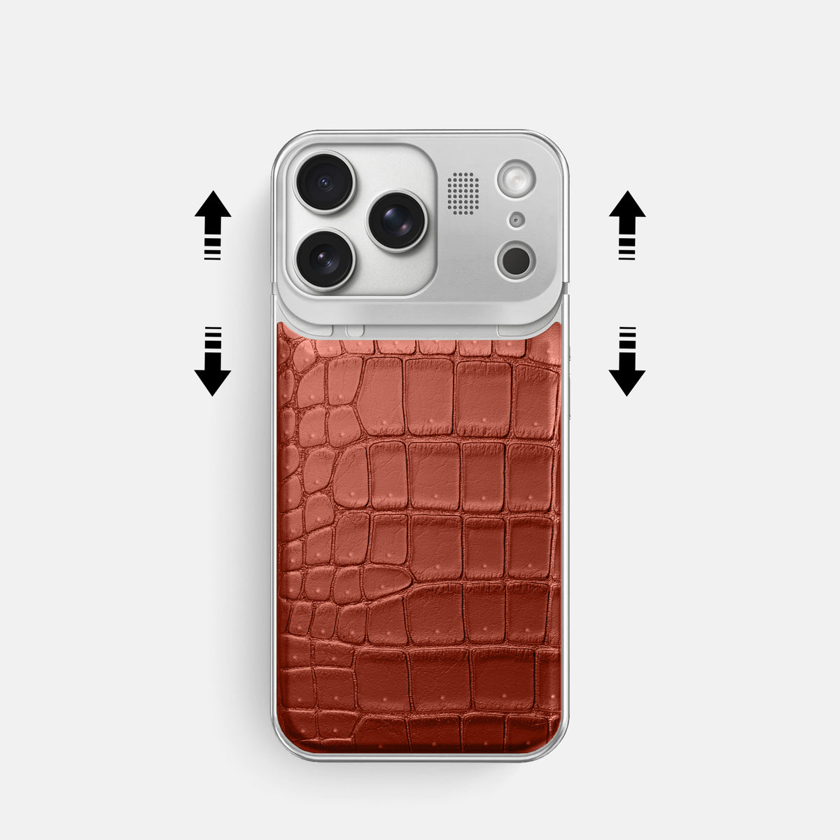 Metal Case For iPhone 17 Pro In Porosus Crocodile -2 | Mahogany-Brown-Steel