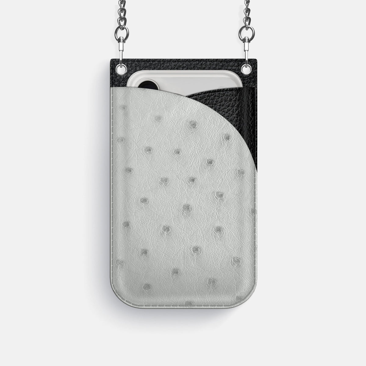 Crossbody Bag For iPhone 18 Pro In Ostrich -1 | White-Steel