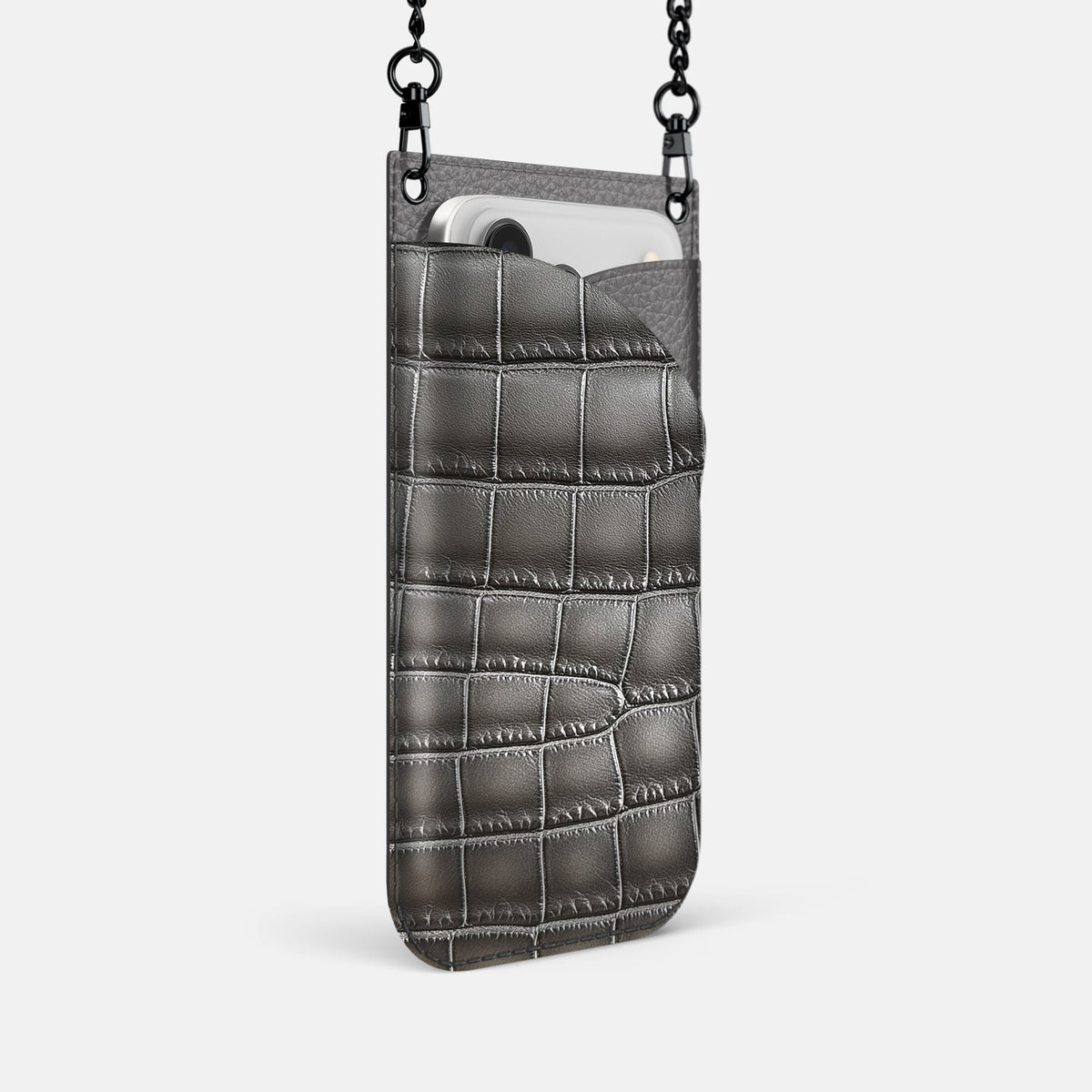 Crossbody Bag For iPhone 18 Pro In Patina Alligator -2 | Grey-Black