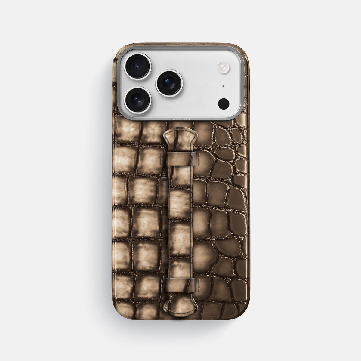 Center Handle For iPhone 18 Pro Max In Patina Alligator -1 | Etoupe-Steel