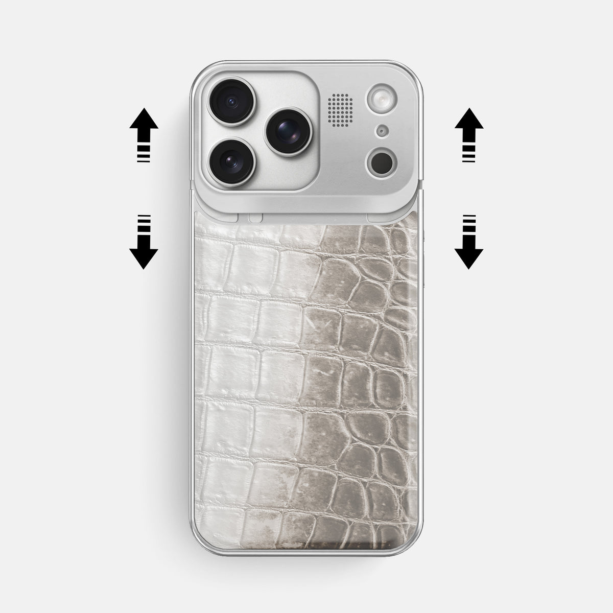 Metal Case For iPhone 17 Pro Max In Himalayan Crocodile -2 | Grey-Steel