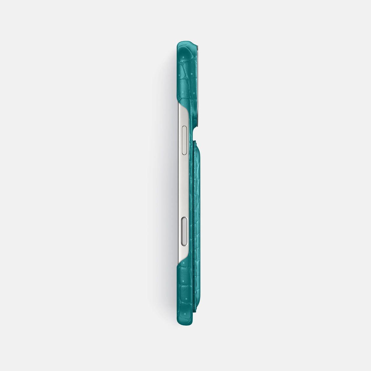 Double Card Case For iPhone 17 Pro Max In Porosus Crocodile -3 | Celadon-Steel