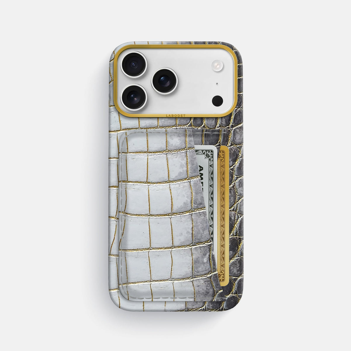 Double Card Case For iPhone 18 Pro Max In Himalayan Crocodile -1 | Gold-Gold