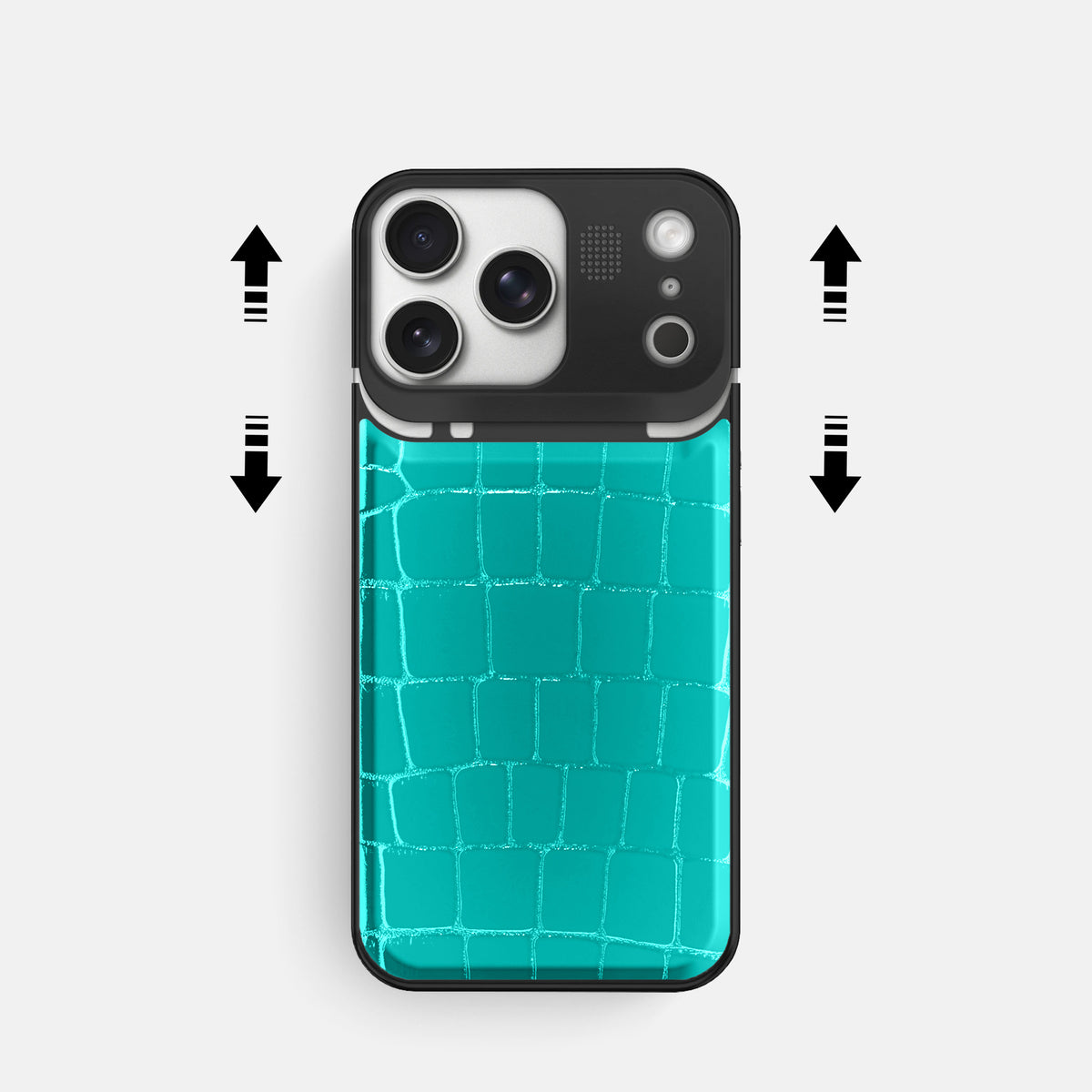 Metal Case For iPhone 17 Pro In Shiny Alligator -2 | Mint-Black