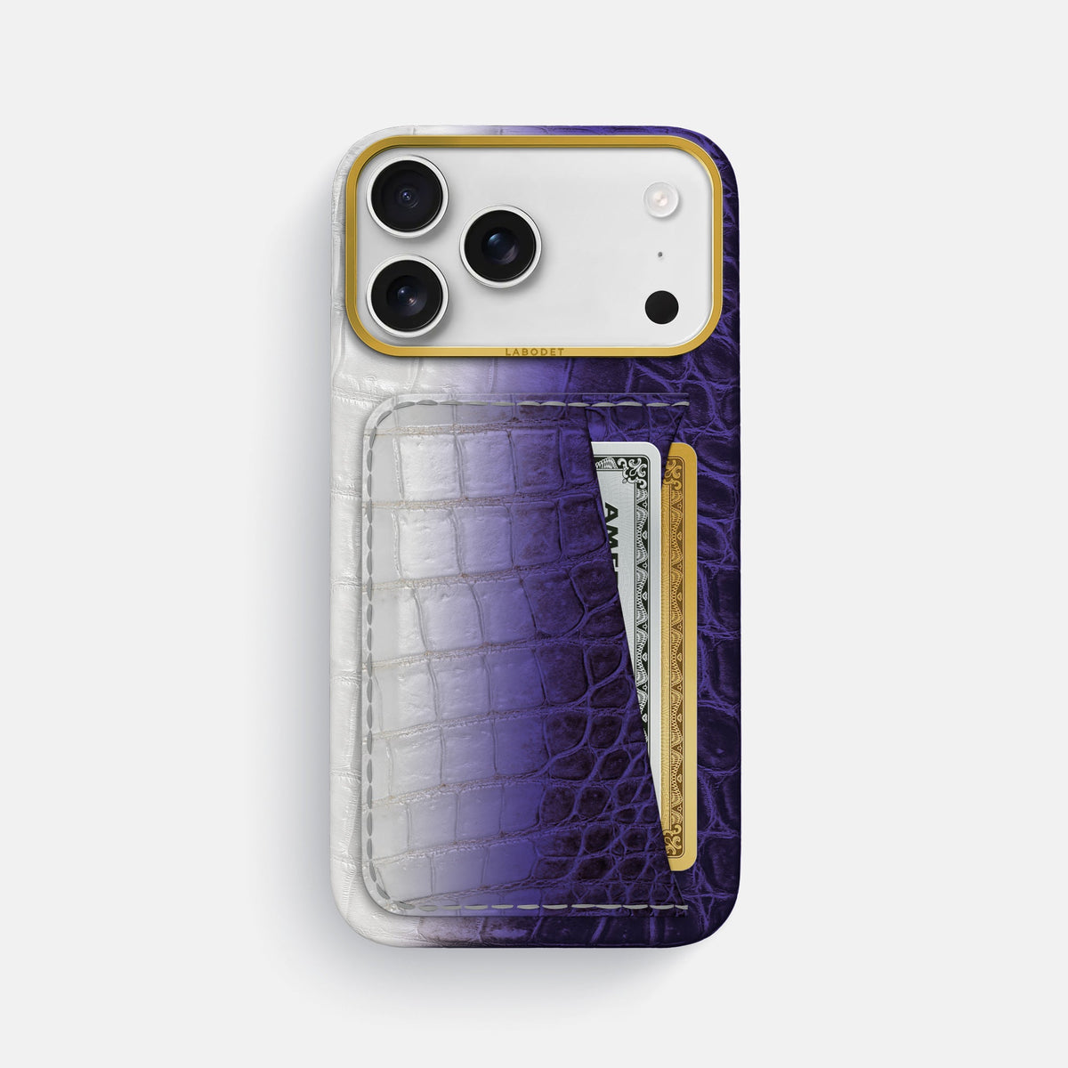 Double Card Case For iPhone 18 Pro Max In Himalayan Crocodile -1 | Purple-Gold