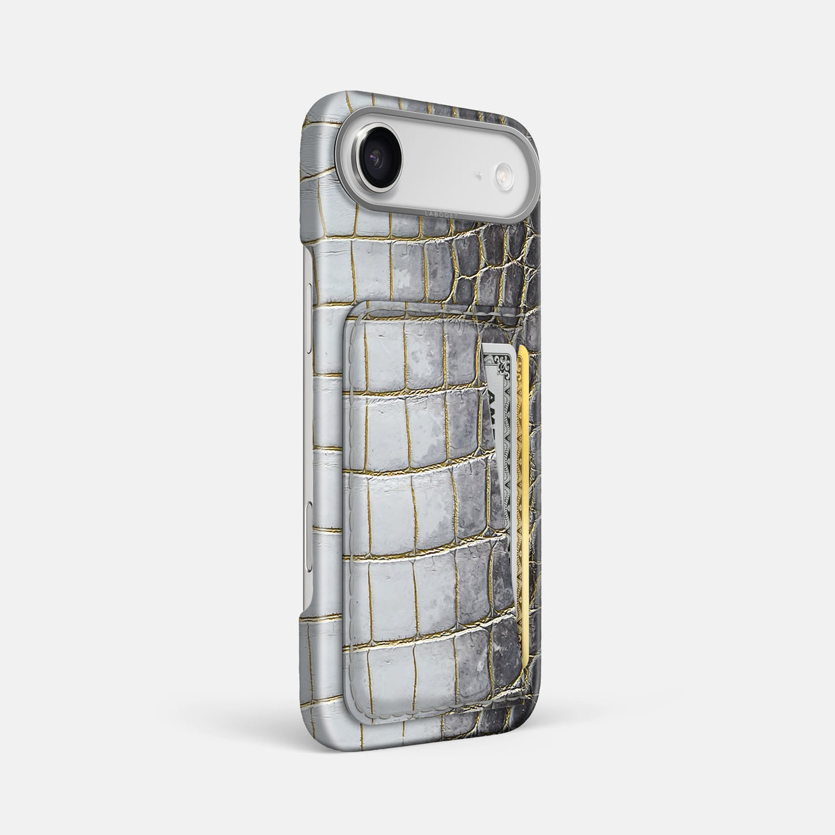 Double Card Case For iPhone 17 Air In Himalayan Crocodile -2 | Gold-Steel