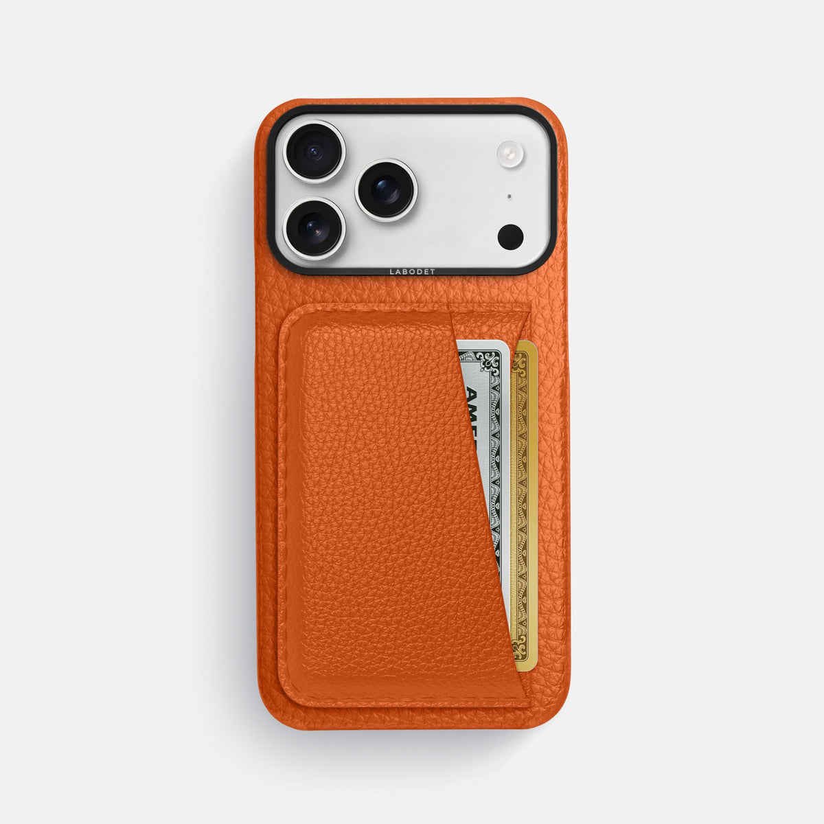 Double Card Case For iPhone 18 Pro Max In Calf -1 | Orange-Black