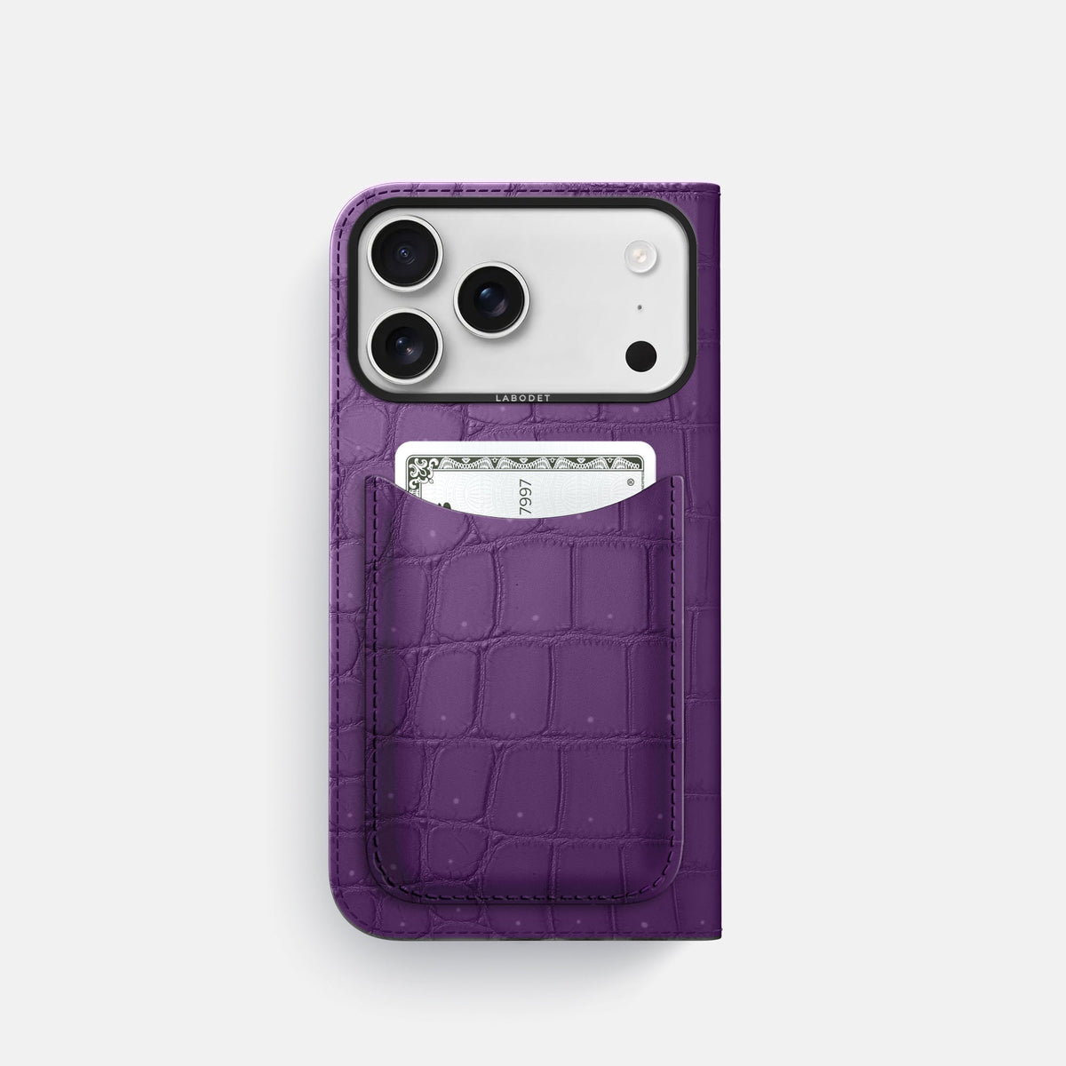 Folio Case with Card For iPhone 18 Pro In Porosus Crocodile -3 | Purple-Black