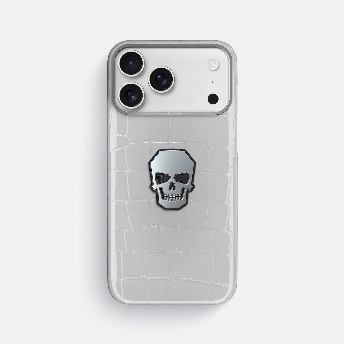 Classic Case With Titanium Skull For iPhone 18 Pro Max In Shiny Alligator -1 | White-Steel