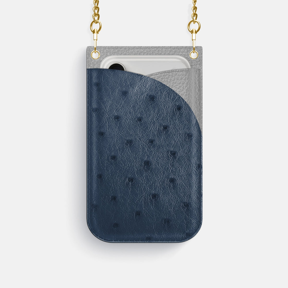 Crossbody Bag For iPhone 18 Pro In Ostrich -1 | Navy-Blue-Gold