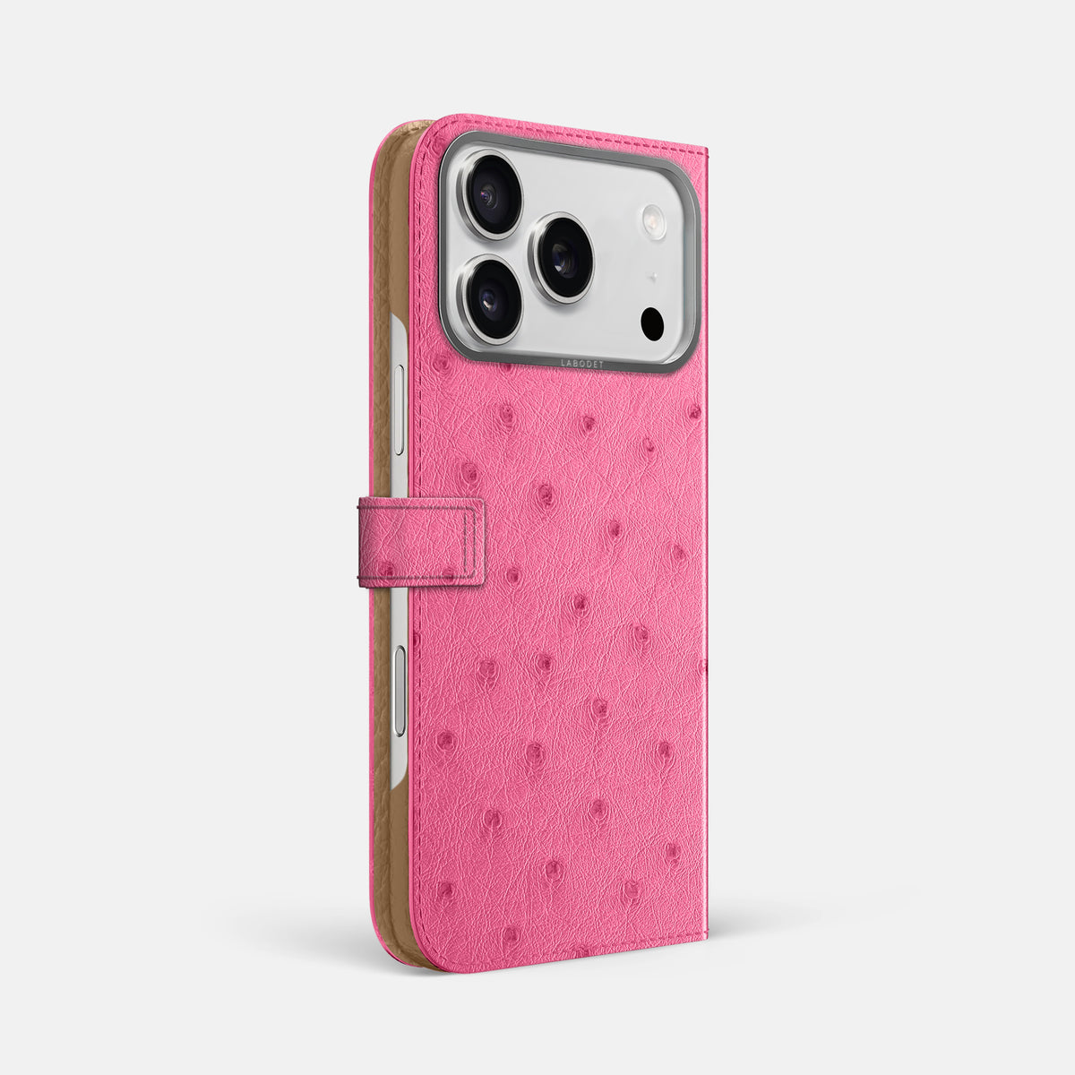 Folio Case with Clasp For iPhone 17 Pro Max In Ostrich -1 | Pink-Steel