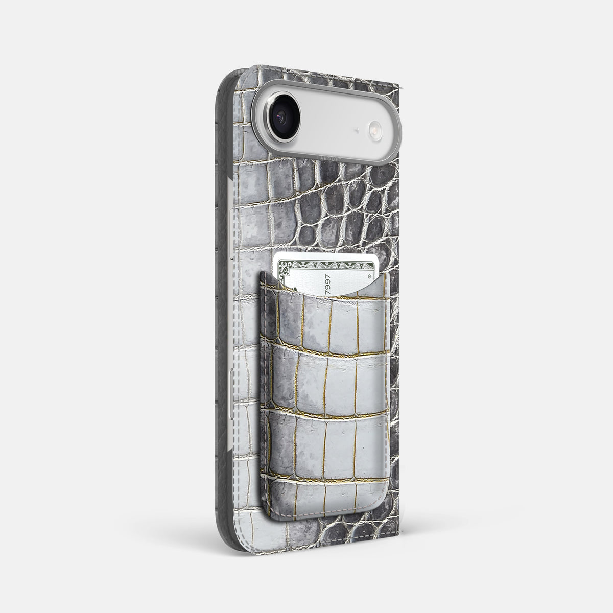 Folio Case with Card For iPhone 17 Air In Himalayan Crocodile -1 | Silver-Steel