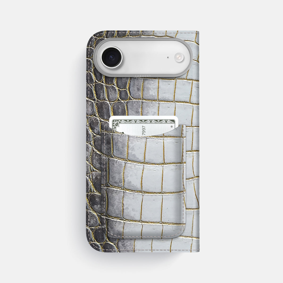 Folio Case with Card For iPhone 17 Air In Himalayan Crocodile -3 | Gold-Steel