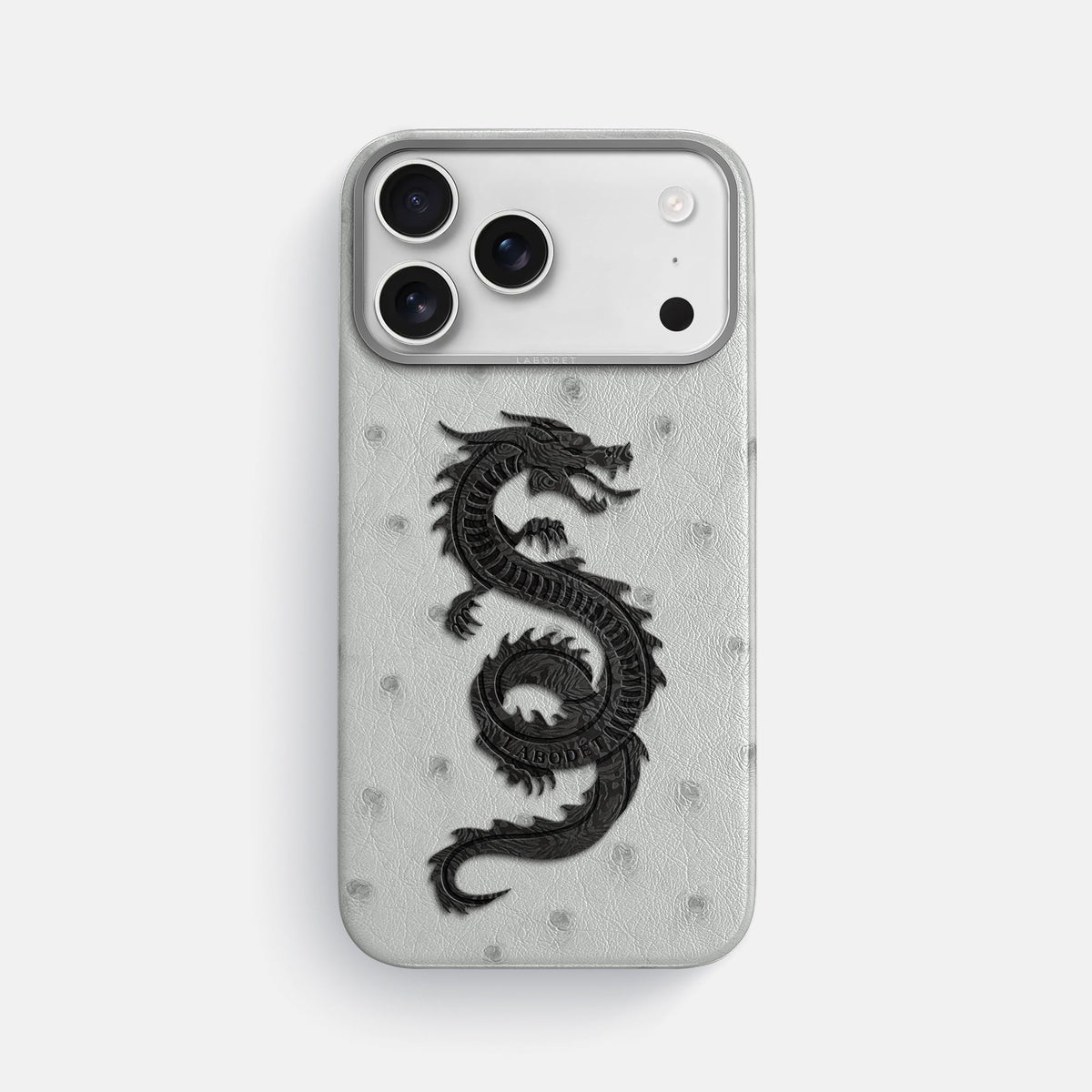 Classic Case With Carbon Dragon For iPhone 18 Pro Max In Ostrich -1 | White-Steel