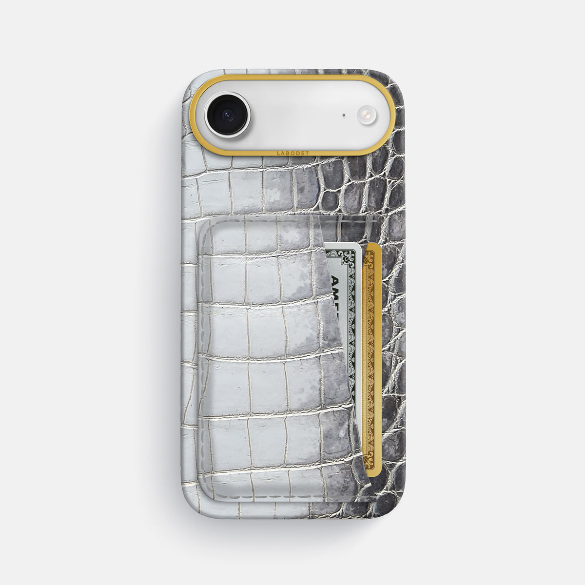 Double Card Case For iPhone 17 Air In Himalayan Crocodile -1 | Silver-Gold