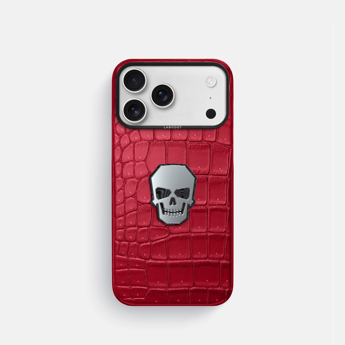Classic Case With Titanium Skull For iPhone 18 Pro In Porosus Crocodile -1 | Burgundy-Black