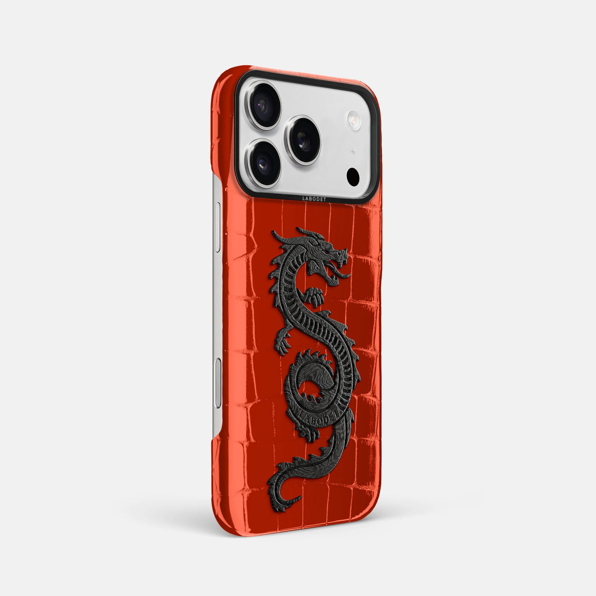 Classic Case With Carbon Dragon For iPhone 18 Pro Max In Shiny Alligator -2 | Orange-Black