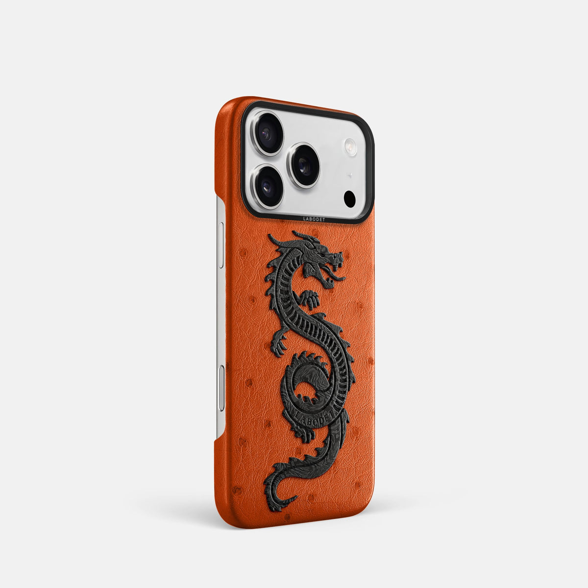 Classic Case With Carbon Dragon For iPhone 18 Pro In Ostrich -2 | Orange-Black