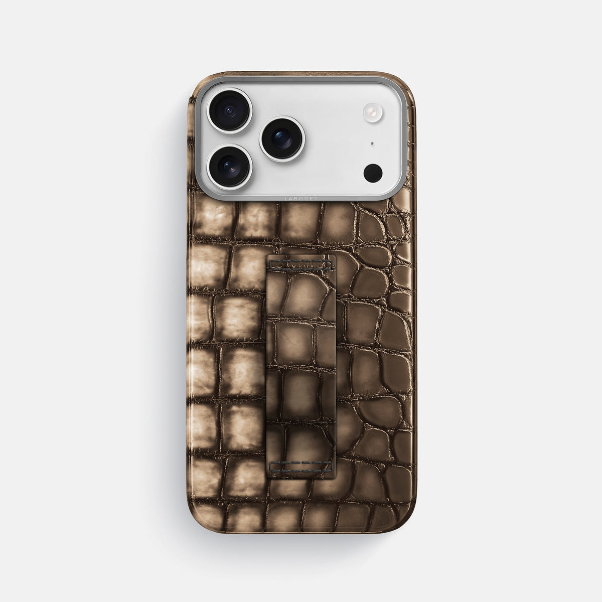 Finger Case For iPhone 18 Pro Max In Patina Alligator -1 | Etoupe-Steel