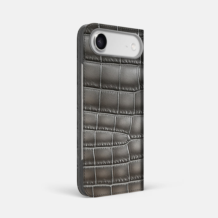 Folio Case For iPhone 17 Air In Patina Alligator -1 | Grey-Steel