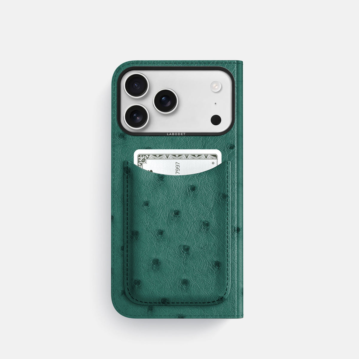 Folio Case with Card For iPhone 18 Pro In Ostrich -3 | Forest-Green-Black