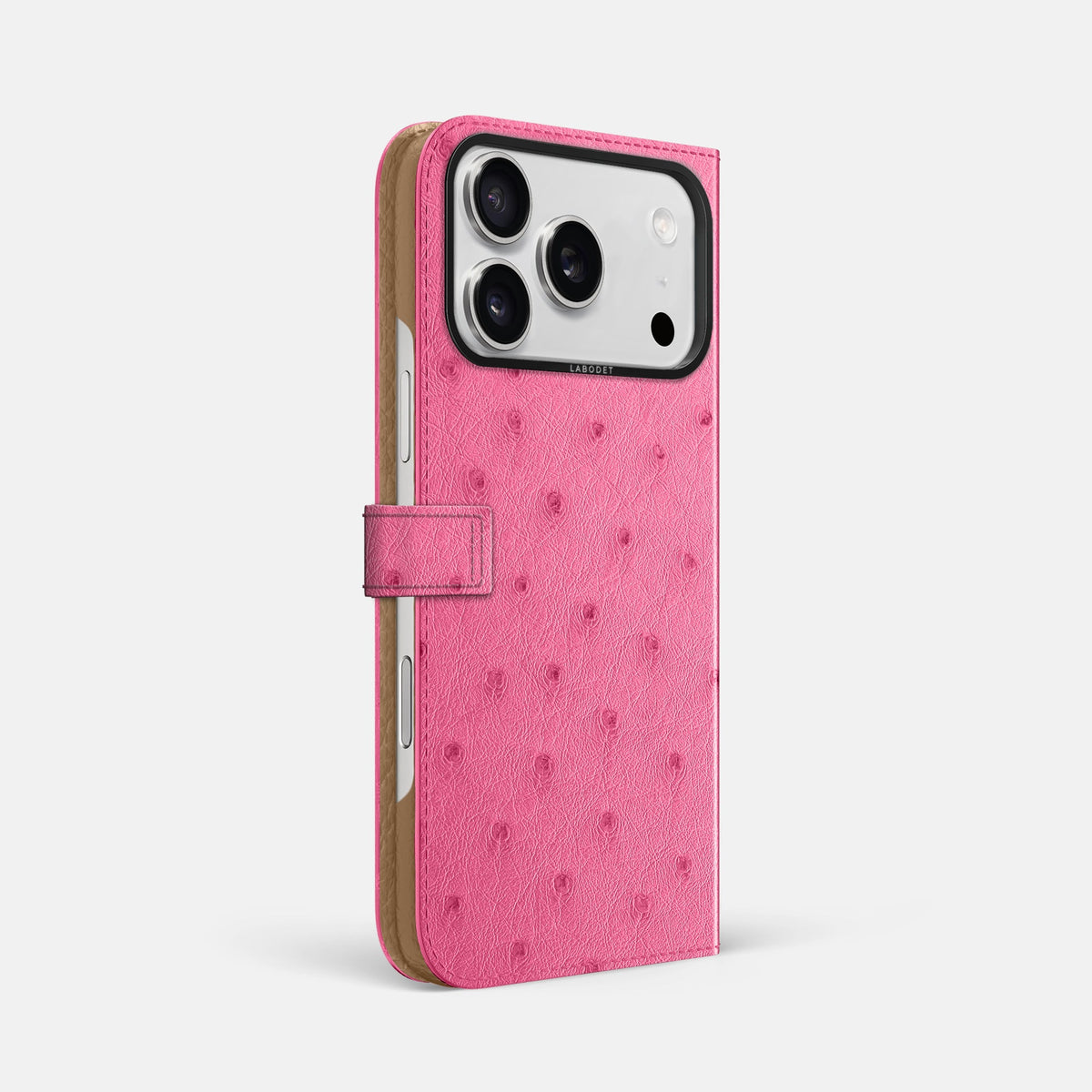 Folio Case with Clasp For iPhone 18 Pro Max In Ostrich -1 | Pink-Black