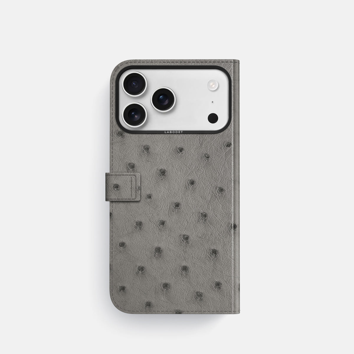 Folio Case with Clasp For iPhone 17 Pro In Ostrich -3 | Grey-Black
