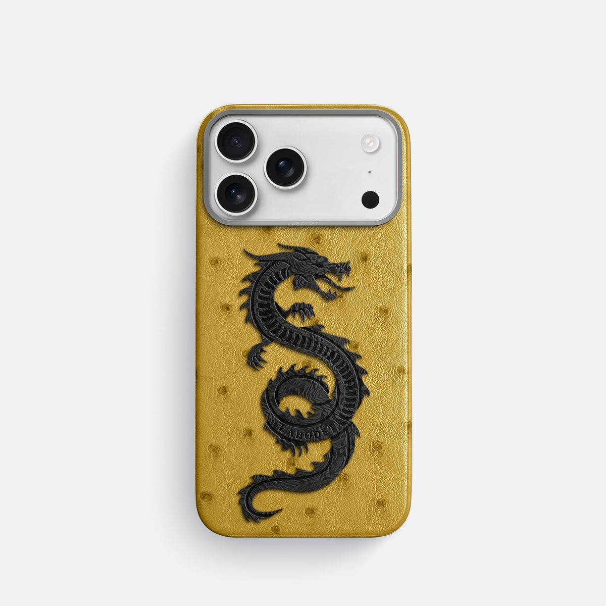 Classic Case With Carbon Dragon For iPhone 18 Pro In Ostrich -1 | Gold-Steel