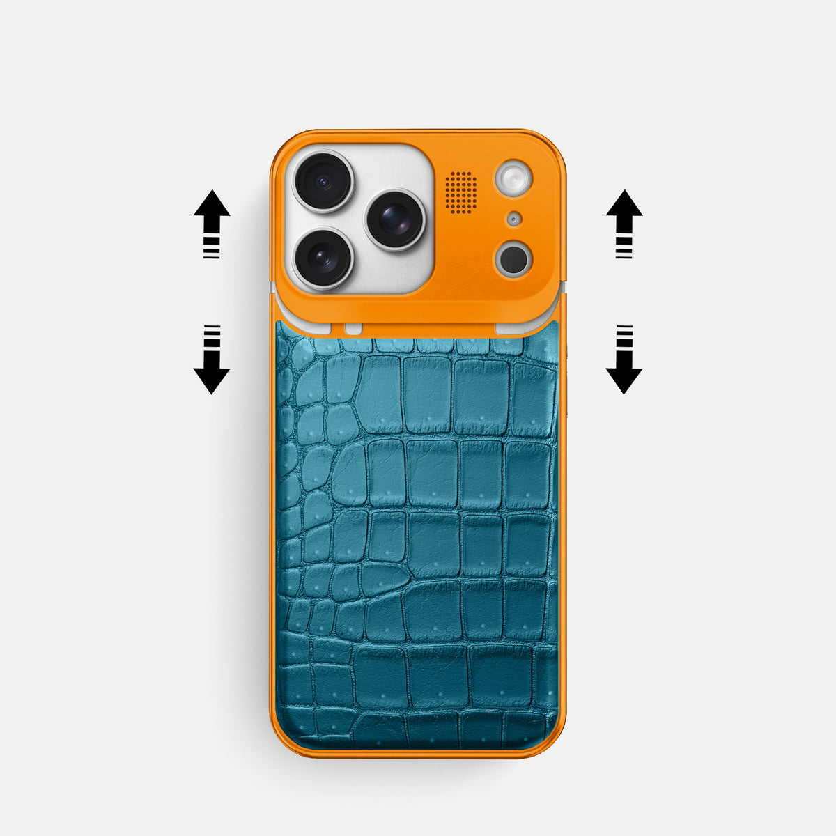 Metal Case For iPhone 17 Pro In Porosus Crocodile -2 | Turquoise-Orange