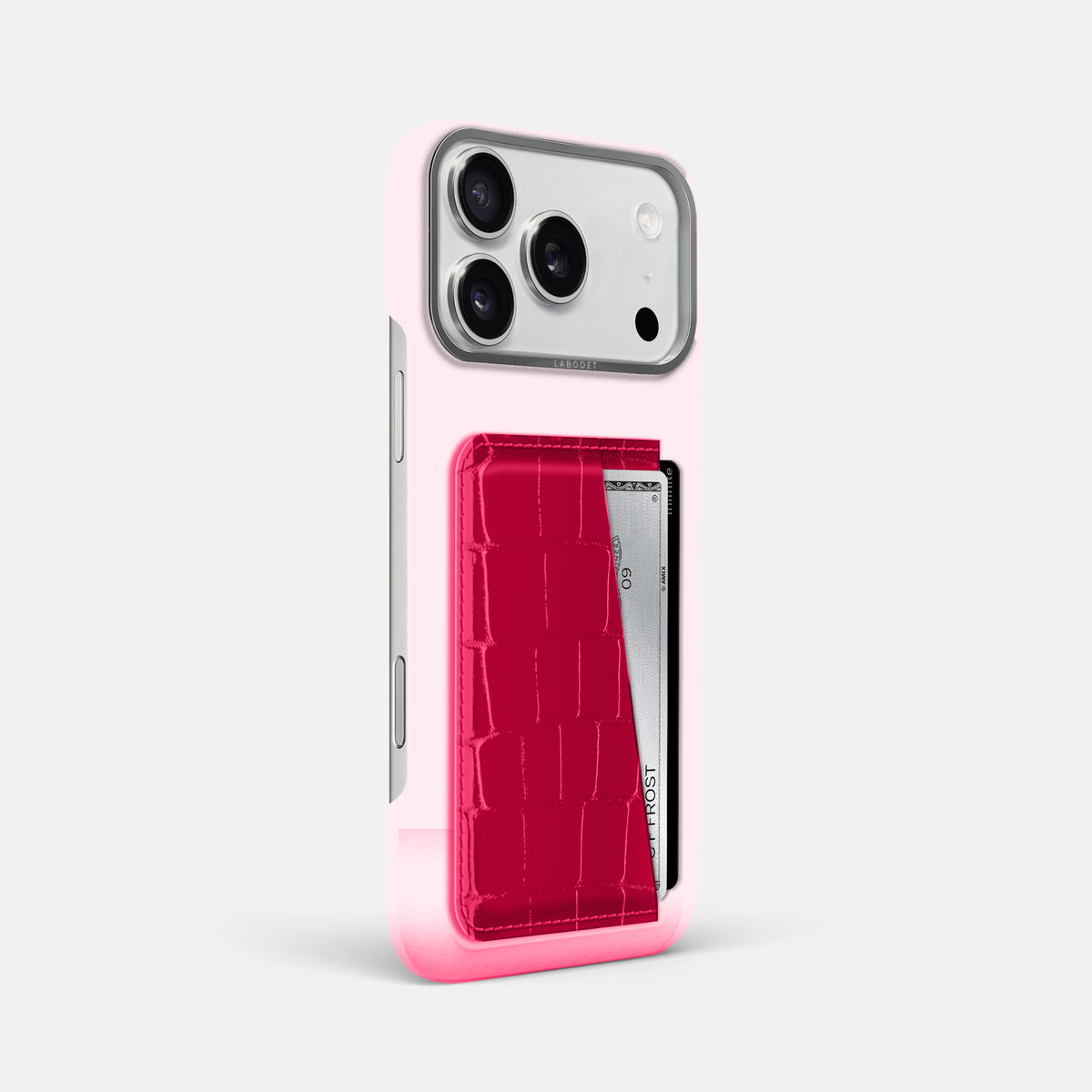 Double Card Case For iPhone 17 Pro Max In Shiny Alligator -2 | Pink-Panther-Steel