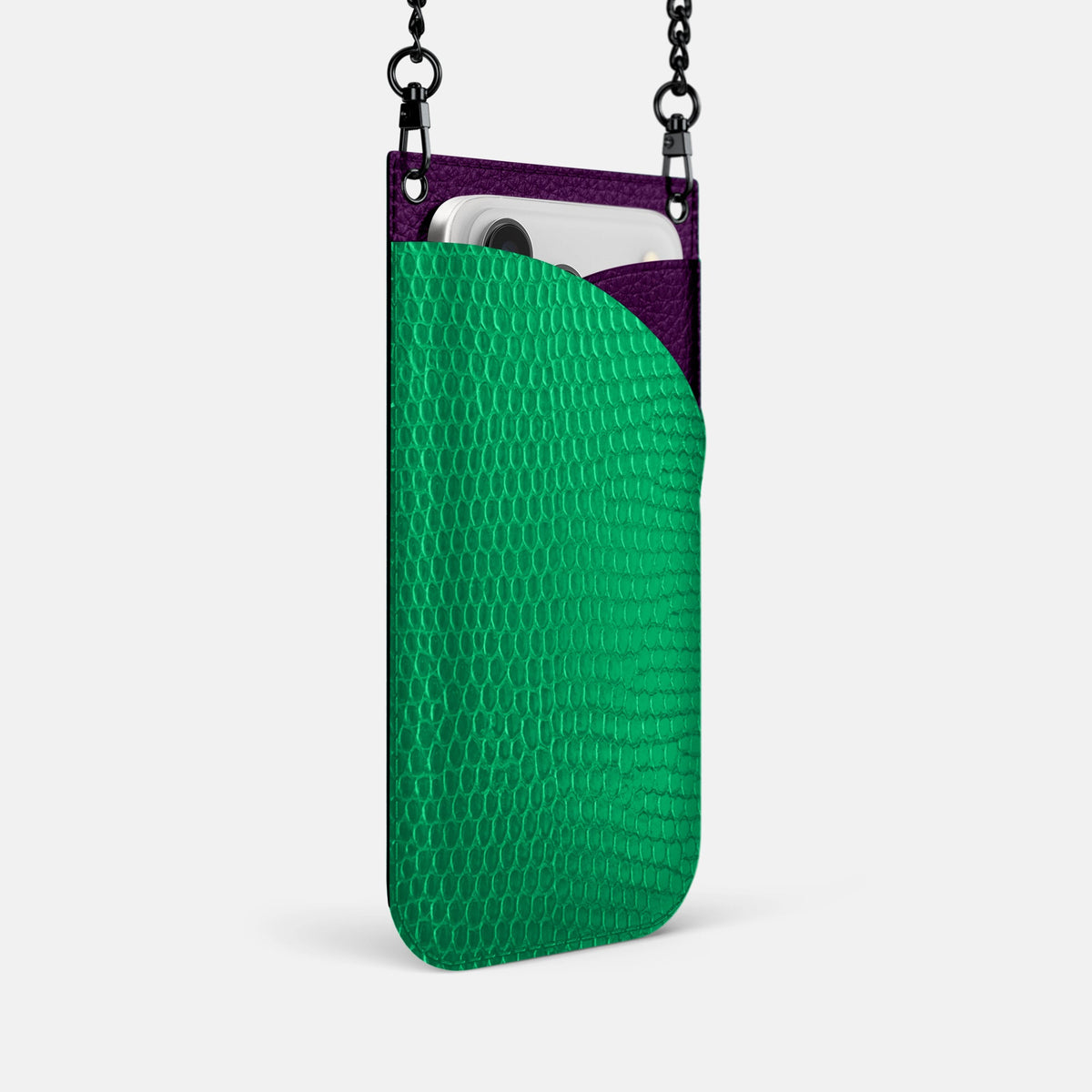 Crossbody Bag For iPhone 18 Pro In Lizard -2 | Apple-Green-Black